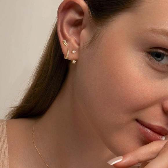 Swarovski Elegant Solid Silver 14K Gold Plated 3-Earring Set (One Ear Only) - Picture 2 of 8